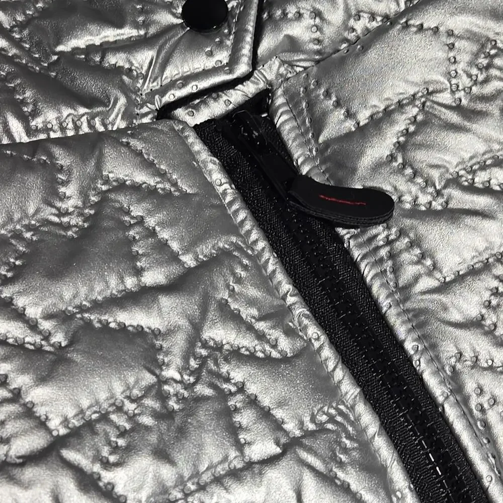Novogratz Pets Zip Up Jacket Silver Metallic Coat Dog Size LARGE Winter Outdoor